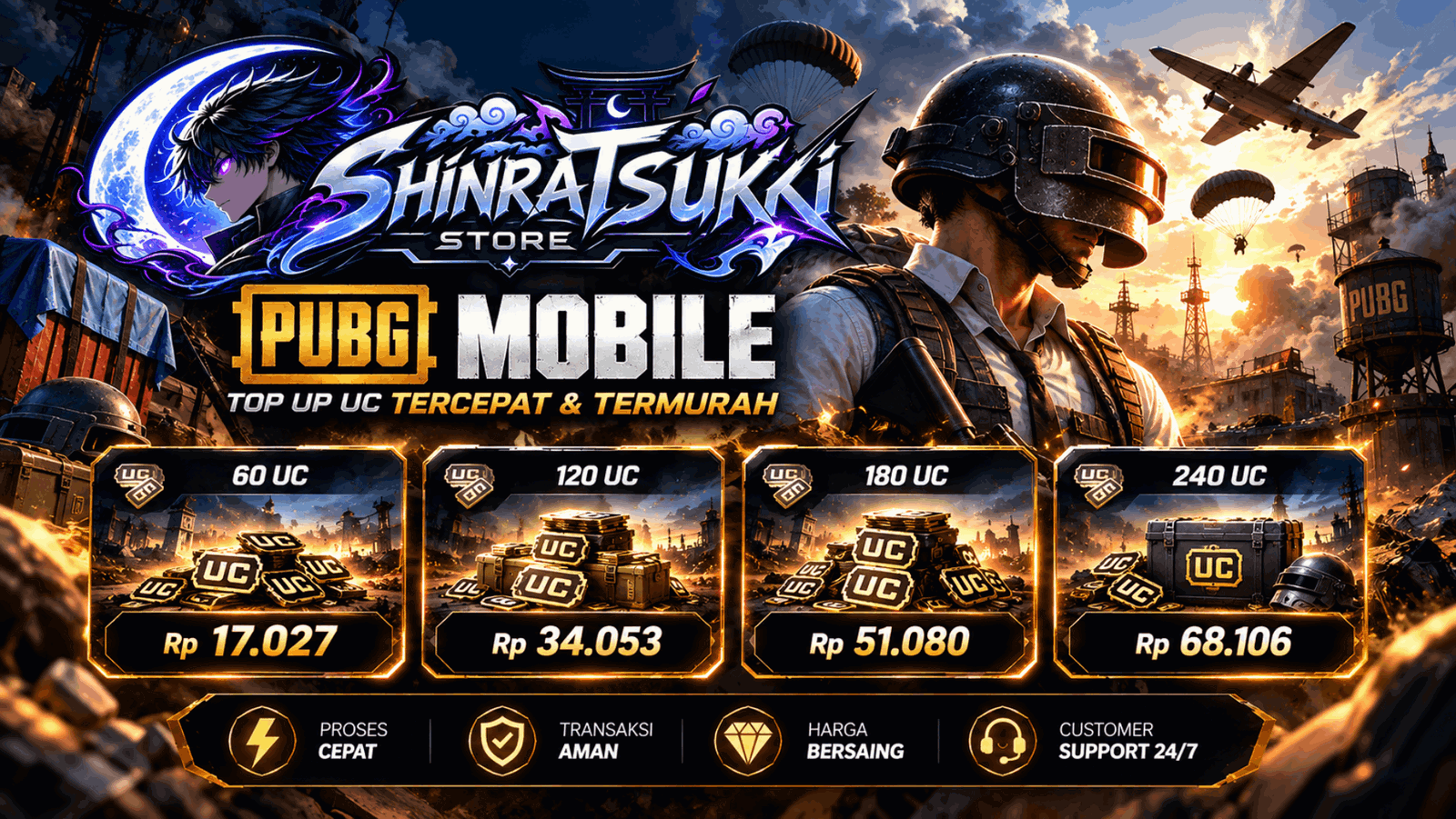 Top Up PUBG Mobile Cepat & Aman — UC Mulai Rp17.027