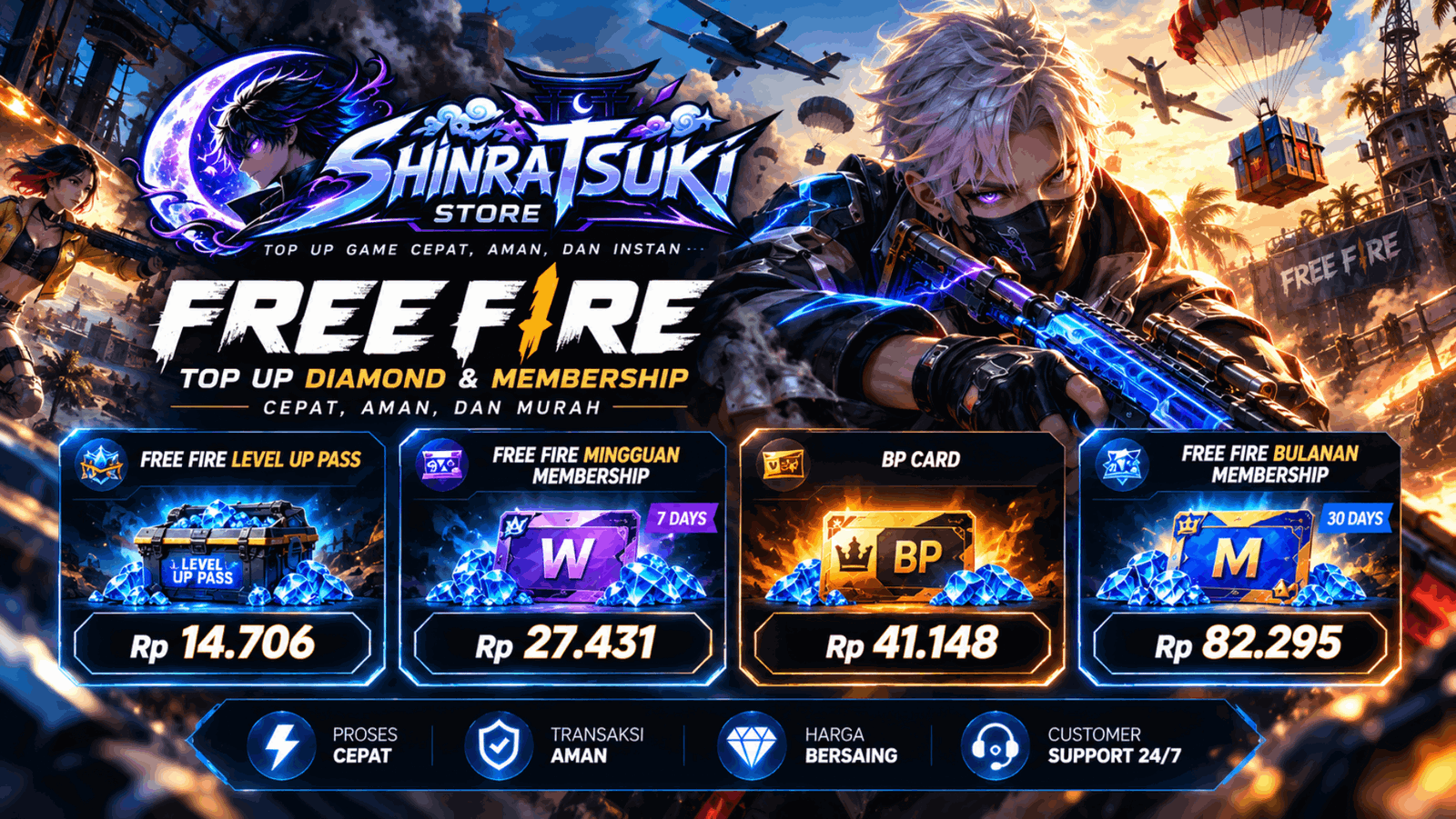 Promo Free Fire — Membership & BP Card Mulai Rp14.706