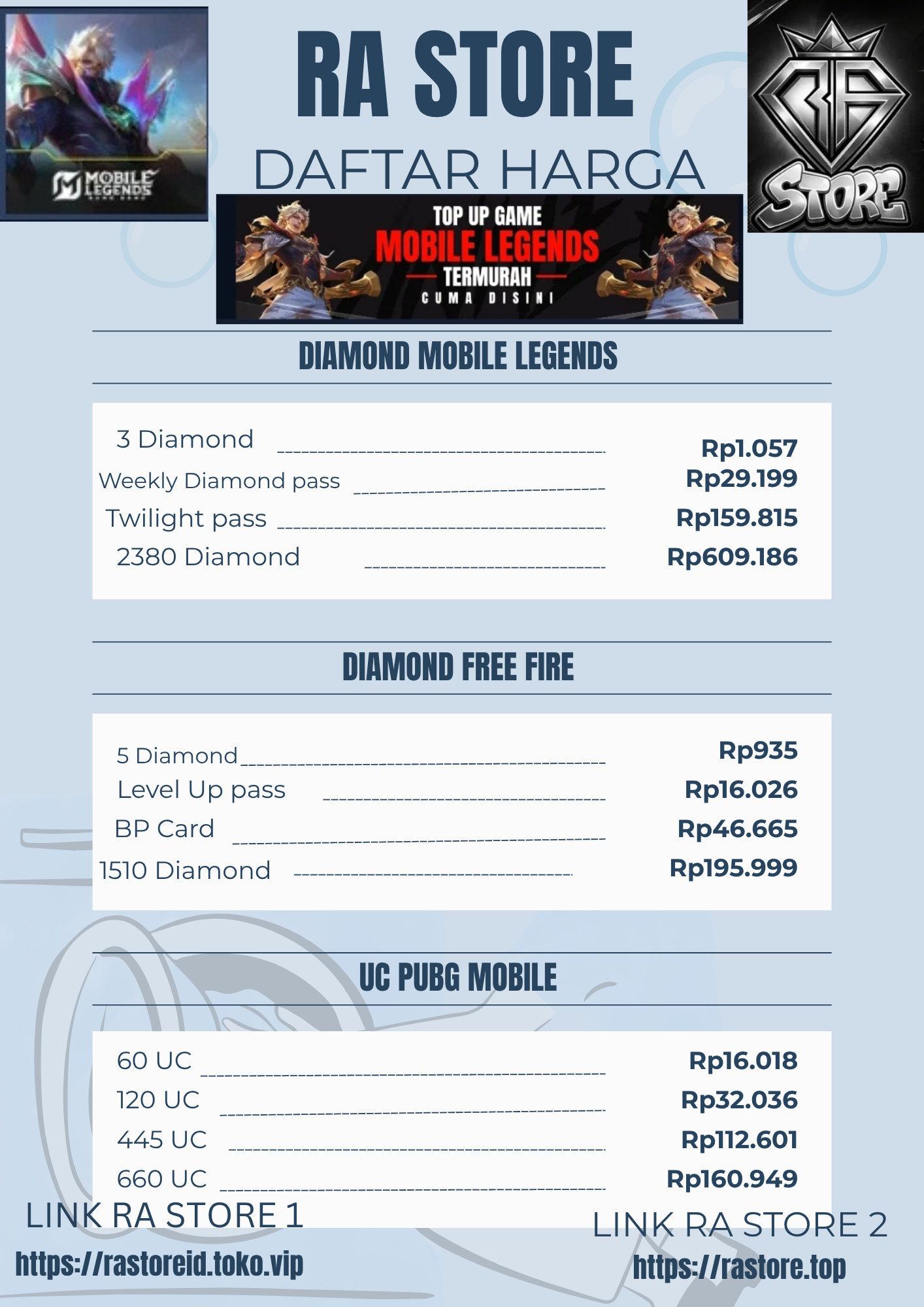 Langsung aja ke Ra Store top atau Ra Store Id diamond nya murah 