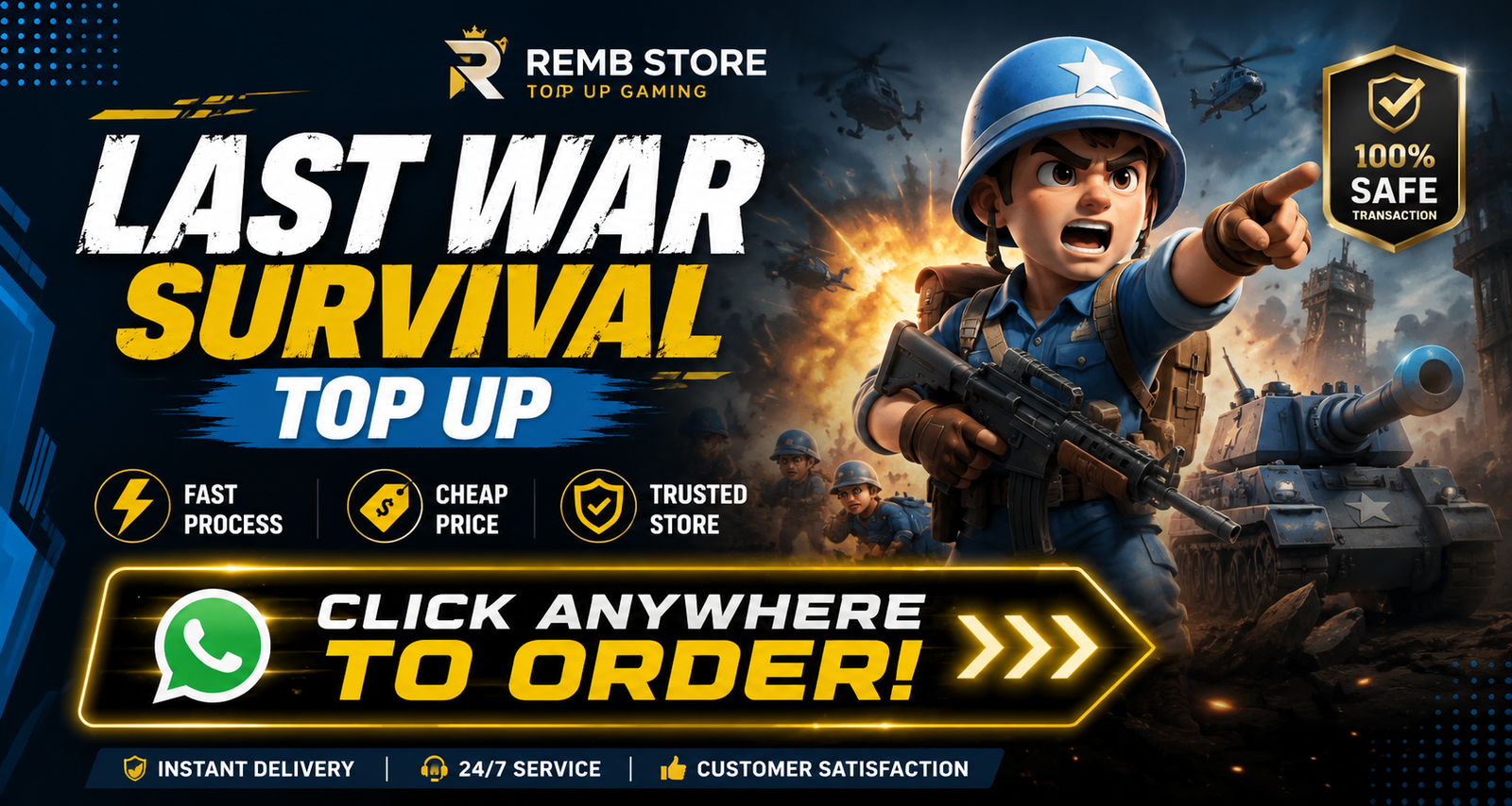 Remb Store menyediakan layanan pembelian seluruh item dan pack Last War melalui akun pelanggan dengan proses cepat, aman, serta didukung Customer Service yang siap membantu setiap hari.