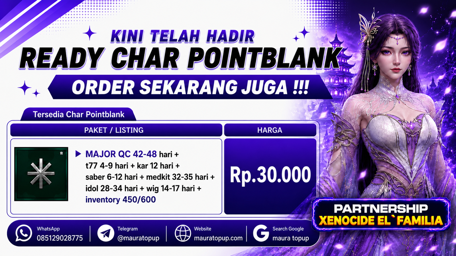 1. CHAR POINTBLANK MAJOR QC 42-48 hari + t77 4-9 hari + kar 12 hari, BY MauraTopup !!!