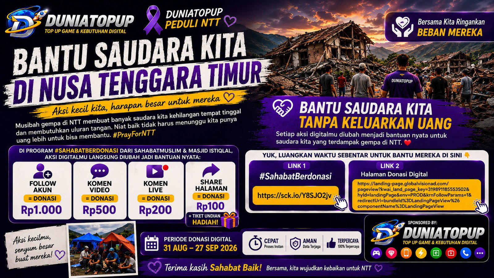 ๐คฒ Duniatopup Peduli NTT โ Bantu Saudara Kita Tanpa Keluarkan Uang