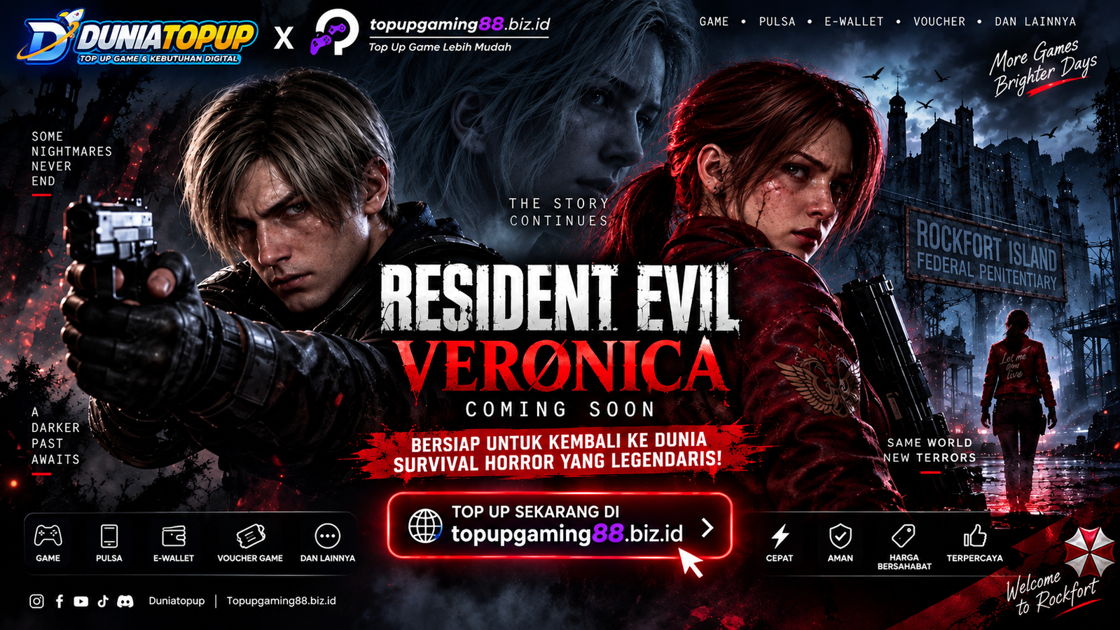 ๐ฅ RESIDENT EVIL VERONICA โ COMING SOON! ๐ฅ Bersiap kembali ke dunia survival horror dengan cerita penuh ketegangan, misteri, dan ancaman baru. ๐ฎ๐งโโ๏ธ Sambil menunggu game favoritmu hadir, kebutuhan top up game & digital kamu bisa langsung di Duniatopup! ๐