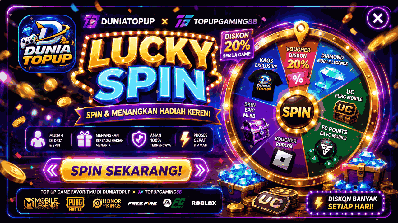 Untuk posting pertama, cukup: ๐ก LUCKY SPIN DUNIATOPUP ๐ก TOP UP โข PUTAR โข MENANG! ๐ฅ ๐ Ada kesempatan dapat Kaos Duniatopup ๐ Bonus & voucher ๐๏ธ Diskon berbagai game ๐ Bonus spin