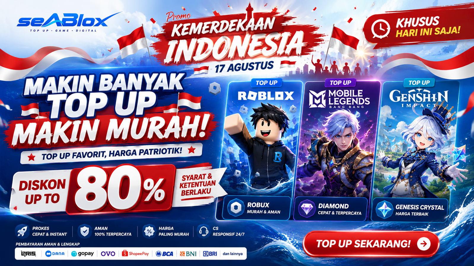 PROMO SPESIAL KEMERDEKAAN, TOPUP SEKARANG!!!