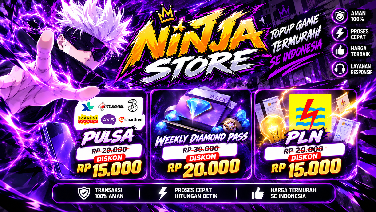 🔥 NINJA STORE: DISKON SPESIAL PENGGUNA BARU! 💎 Top Up FF • MLBB • Pulsa • E-Wallet ✅ Murah • Cepat • Aman 24 Jam