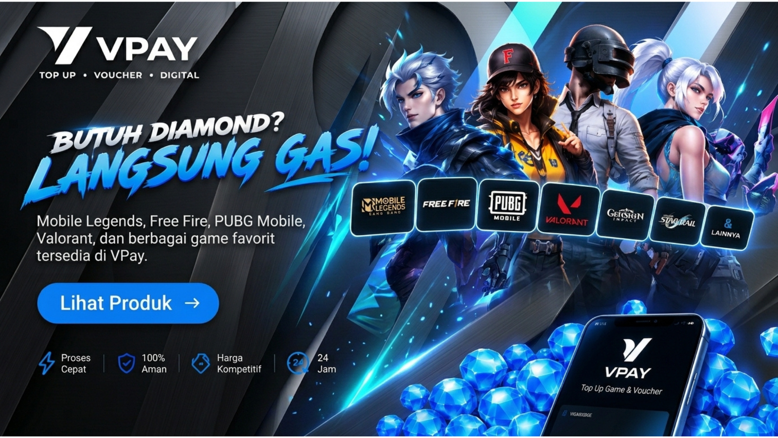 Top up game favoritmu dengan harga kompetitif. Proses cepat, pembayaran mudah, dan tersedia 24 jam.