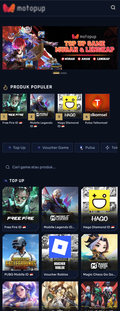 Website top up Rules Of Survival Mobile - tampilan mobile
